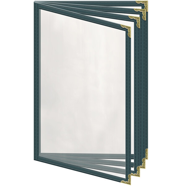 A green H. Risch, Inc. menu cover with gold corners and trim.