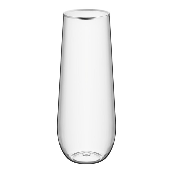 Visions Coupe Dynasty 9 oz. Clear Plastic Stemless Champagne Flute with Silver Rim - 64/Case