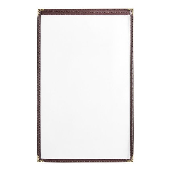 A white board with a brown frame.