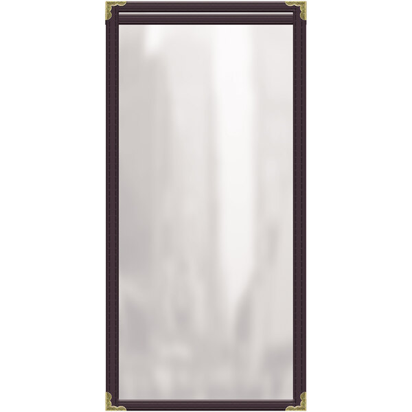 A brown H. Risch, Inc. vinyl menu cover with gold corners.