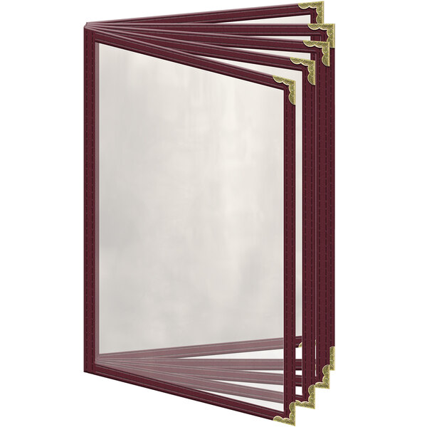 A maroon H. Risch, Inc. menu cover with gold decorative corners.