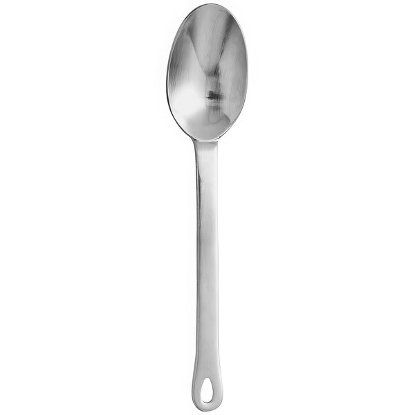 A close-up of a Oneida Cooper stainless steel demitasse spoon with a white background.