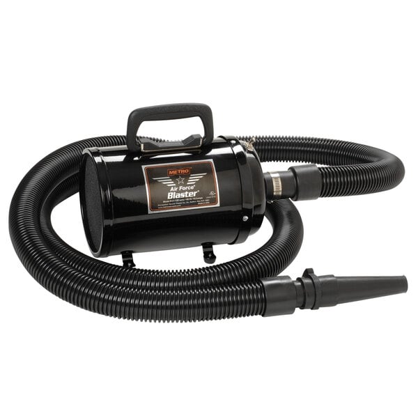 A black MetroVac Air Force Blaster with a hose attached.