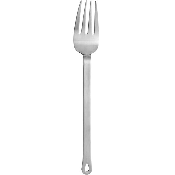 A Oneida Cooper stainless steel serving fork with a black handle.