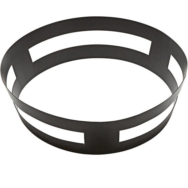 An American Metalcraft black iron circular stand with white lines and holes.