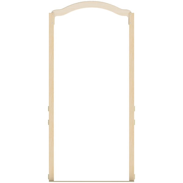 A wooden arch with a white frame and gold trim on it.