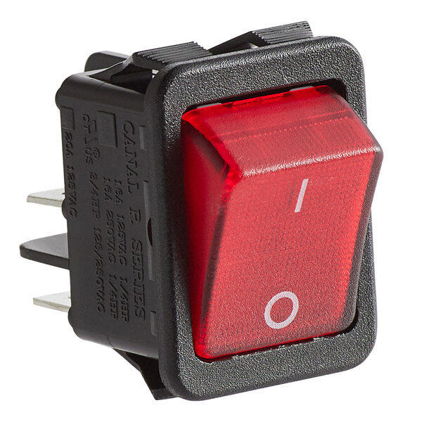 a close-up of a red switch