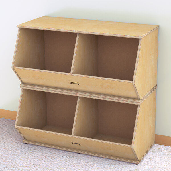 A Jonti-Craft wooden toy crate with two compartments.
