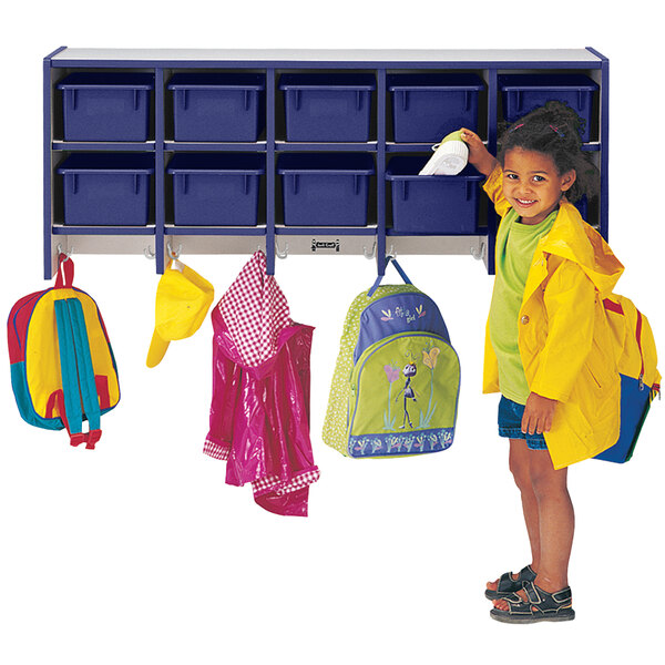a yellow bag with blue handles