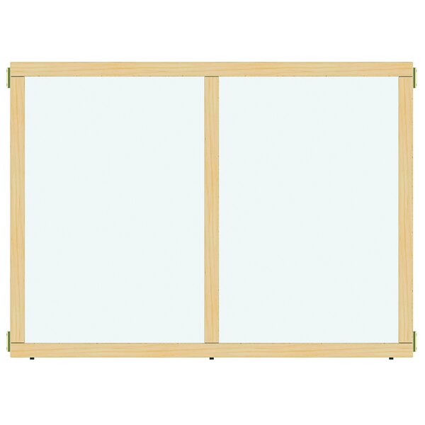 A whiteboard with a wooden frame.