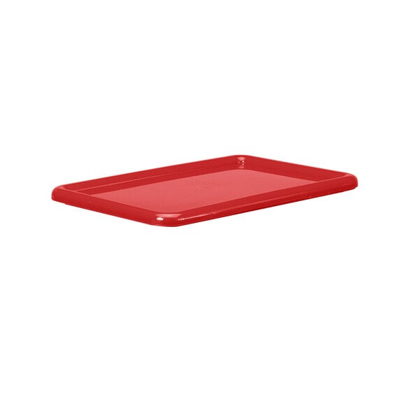 A red plastic tray with a handle.