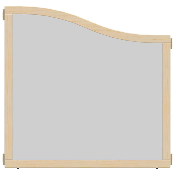 A white board with a wooden frame and an acrylic see-thru panel.