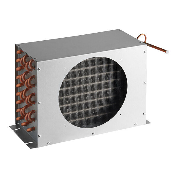 A metal box with copper pipes inside.