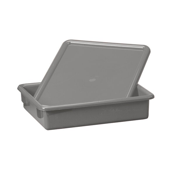 a grey plastic container with a lid