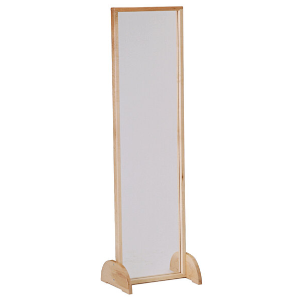 A Jonti-Craft children's mirror with a wooden frame on a white stand.