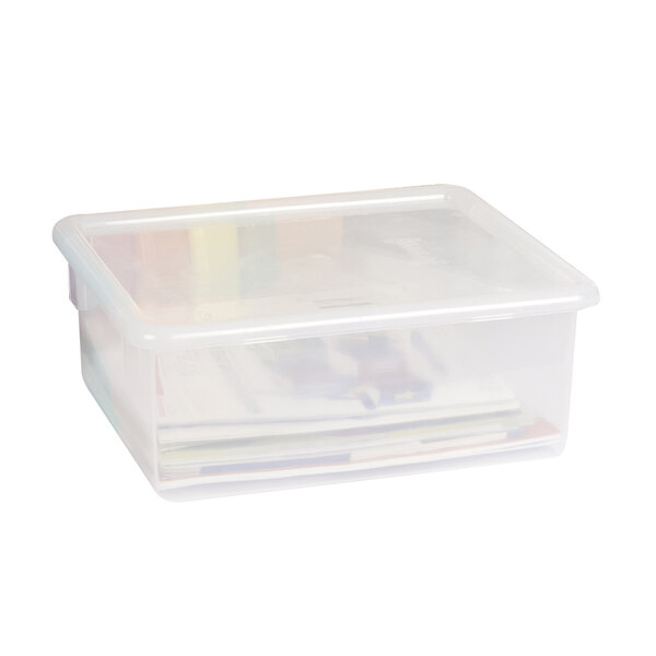 A clear plastic container with a lid.