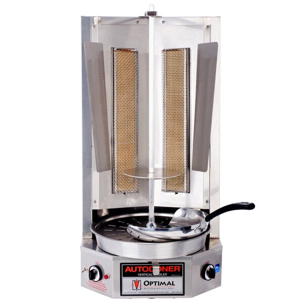 An Optimal Automatics Autodoner vertical broiler machine with a grid on top.
