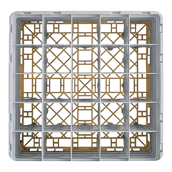 A beige plastic crate with squares inside.