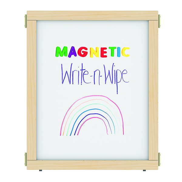A close-up of a rainbow drawn on a KYDZ Suite magnetic whiteboard.