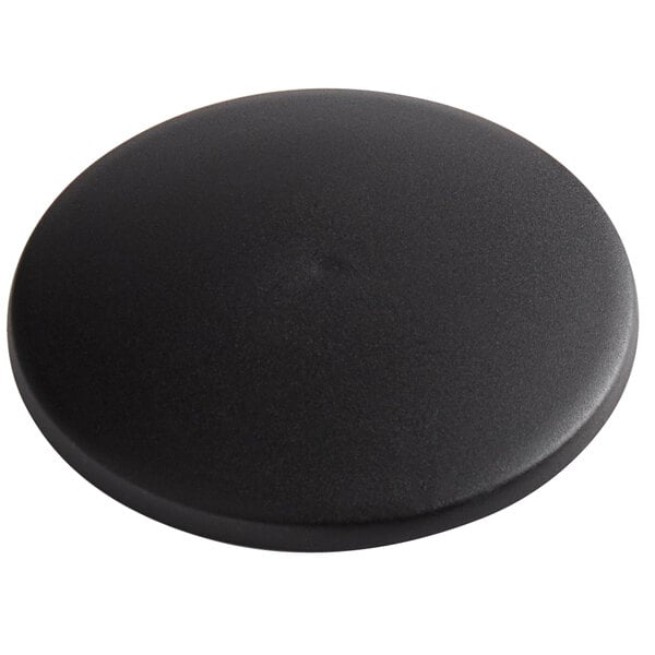 A black round lid with a white background.