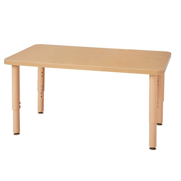A Jonti-Craft Baltic Birch rectangular wood table with adjustable legs.