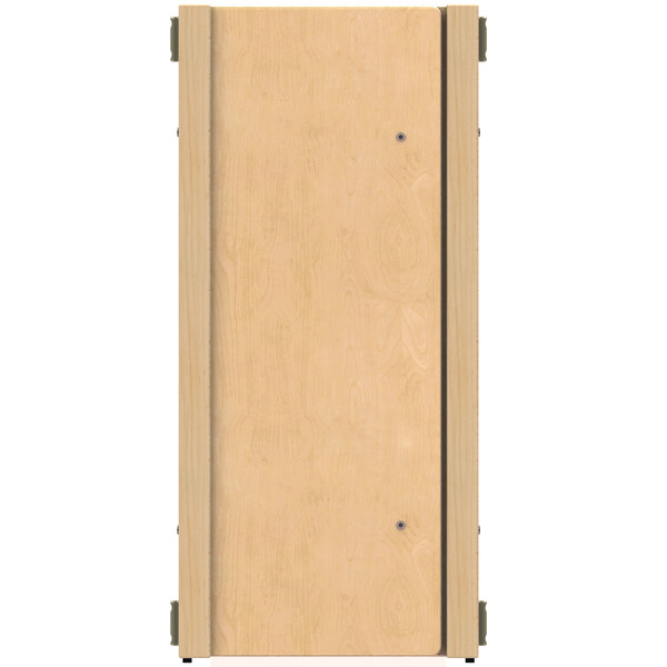 A wooden door with a hinge.