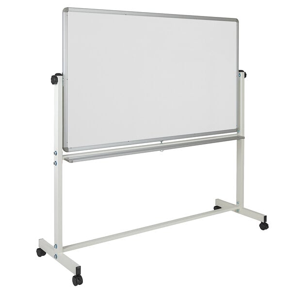 A Flash Furniture mobile stand with a reversible whiteboard and cork board on top.