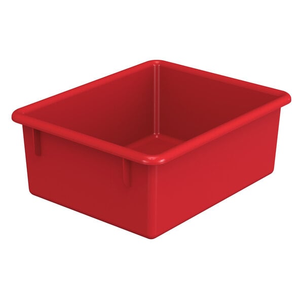 A red plastic Jonti-Craft cubbie tray.