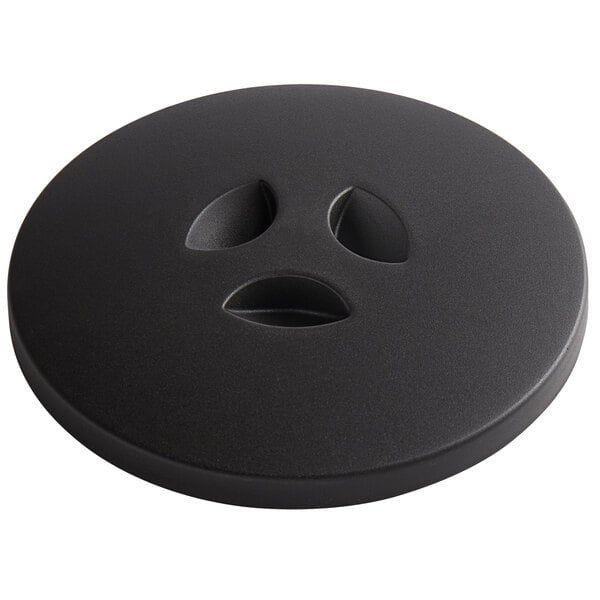 A black hopper lid with holes for an Estella Caffe espresso grinder.