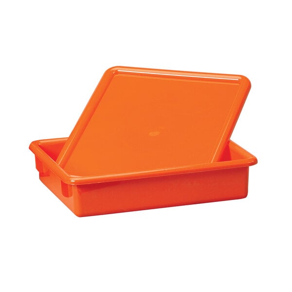 An orange plastic paper tray for Jonti-Craft paper-tray storage units.