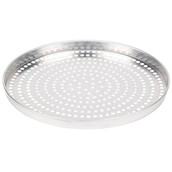 An American Metalcraft aluminum pizza pan with perforations.