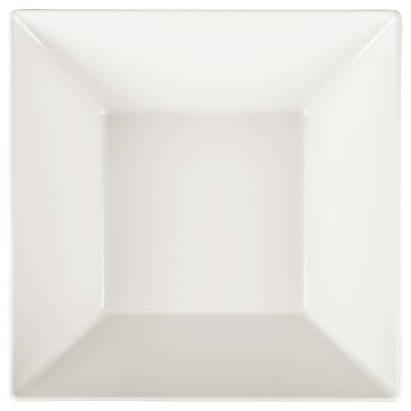 A white square Keylime Melamine bowl with a white border.