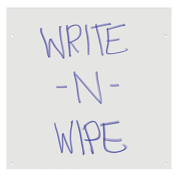 A white Jonti-Craft easel panel with blue writing that says "Write n Wipe"