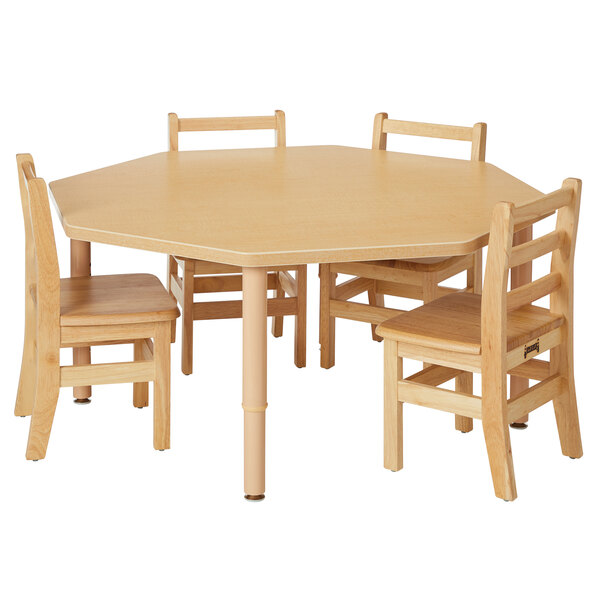 A Jonti-Craft wooden table and chair set with an octagon table and adjustable seats.