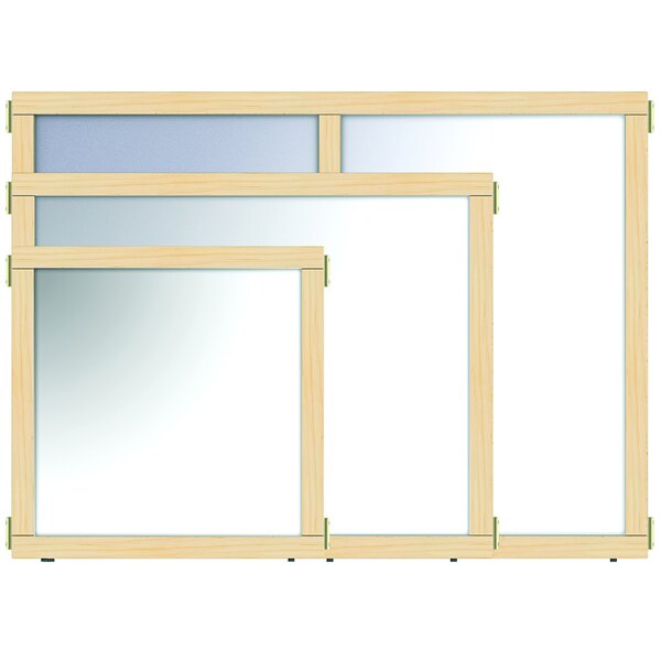 A wooden frame with two mirrors on it.