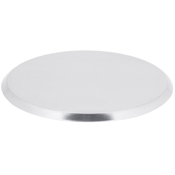 An American Metalcraft heavy weight aluminum pizza pan with a silver edge on a white background.