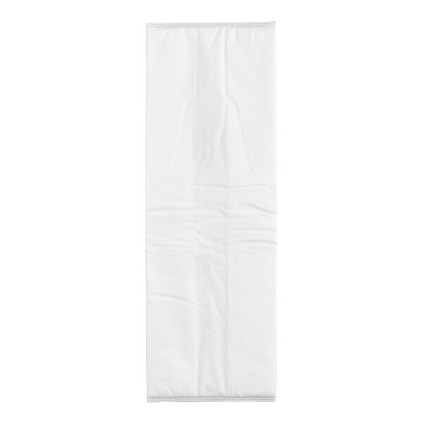 A white cloth Sanitaire vacuum bag with a zipper on it.
