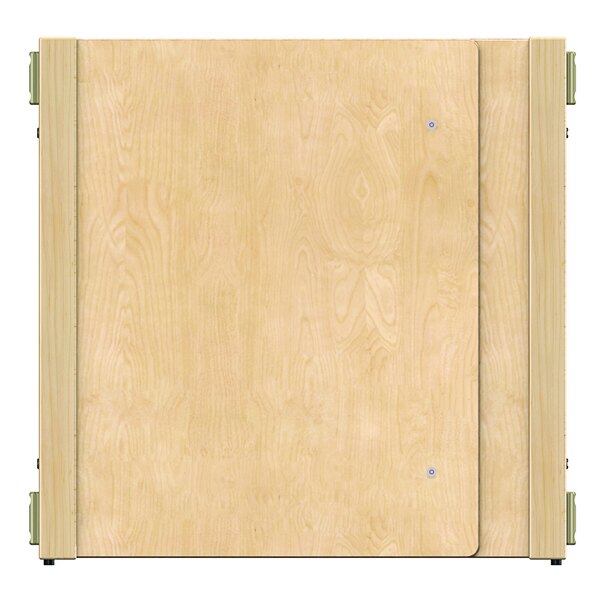 A wood panel with metal hinges.