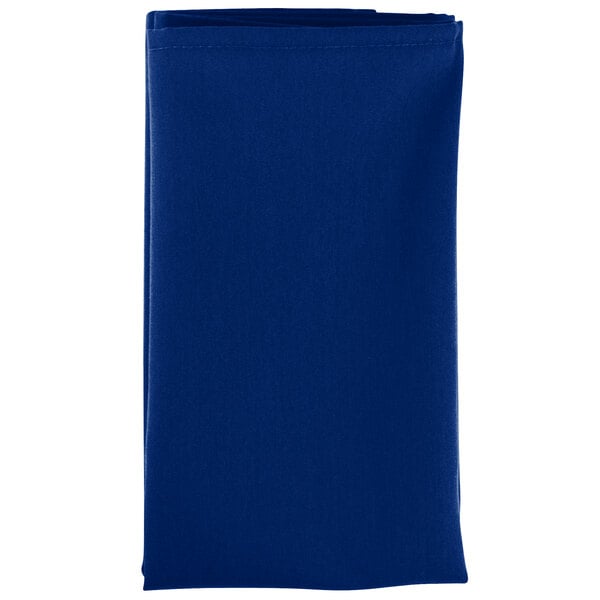 A folded royal blue Intedge cloth napkin.