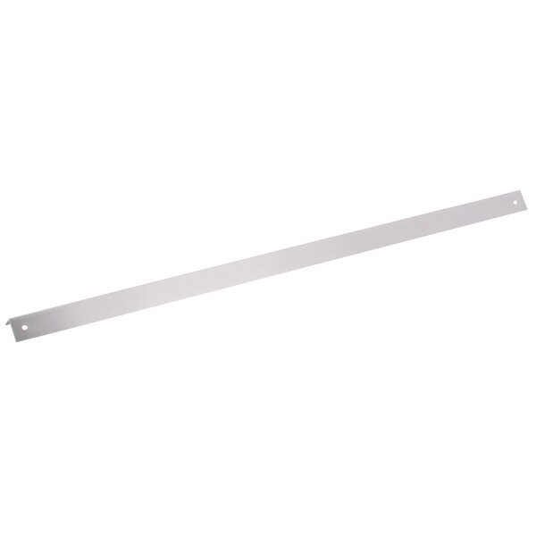 A long metal strip with a silver finish on a white background.