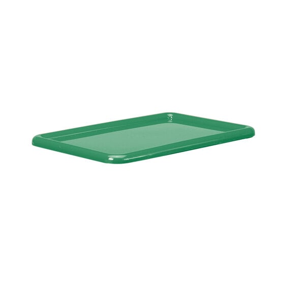 A green Jonti-Craft paper tray with a lid on a white surface.