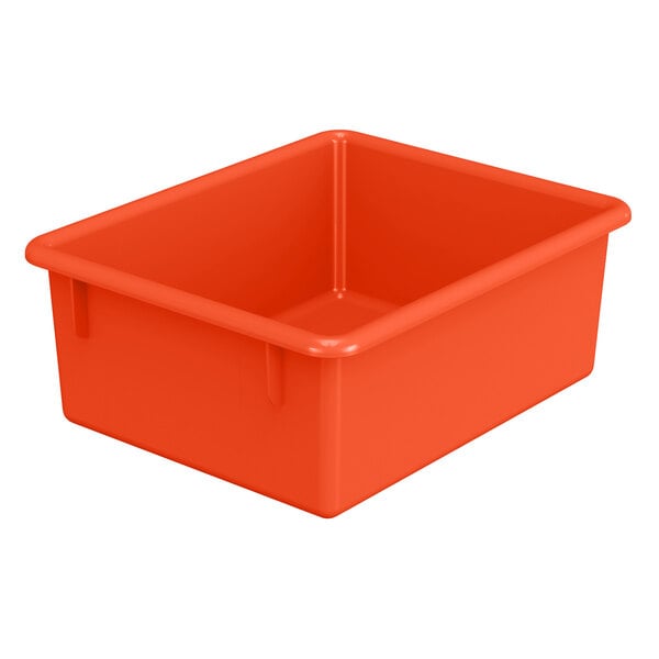 An orange plastic container.