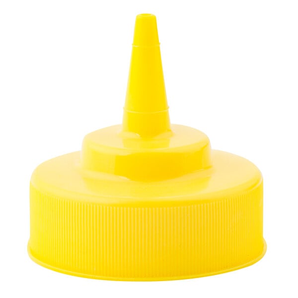 A Tablecraft yellow plastic cone tip cap with a yellow top.