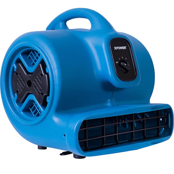 A blue XPOWER air blower with a black handle.