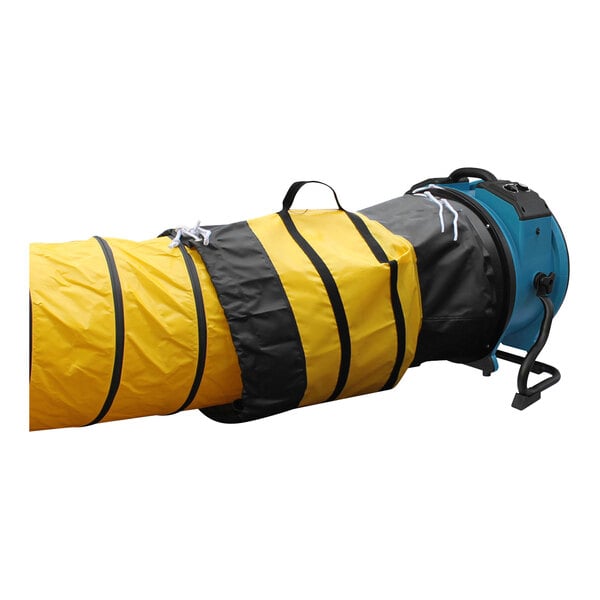 A yellow and black bag with a yellow and black tube inside.