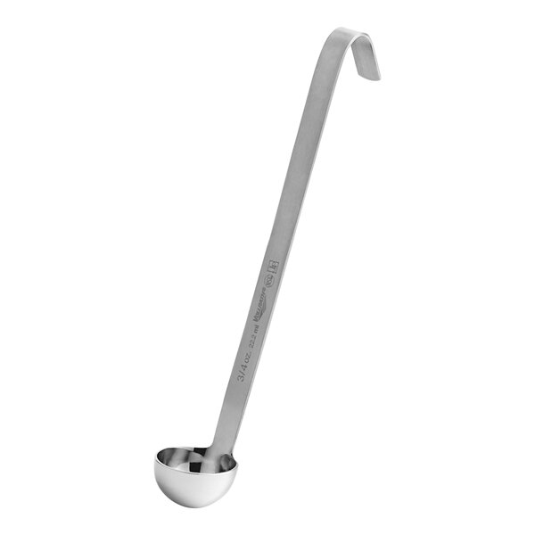 A Vollrath stainless steel ladle with a curved handle.