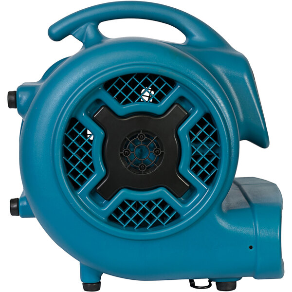 A blue XPOWER air mover with a black fan and handle.