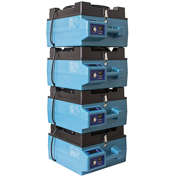 A close up of a blue and black XPOWER X-4700AM air scrubber.