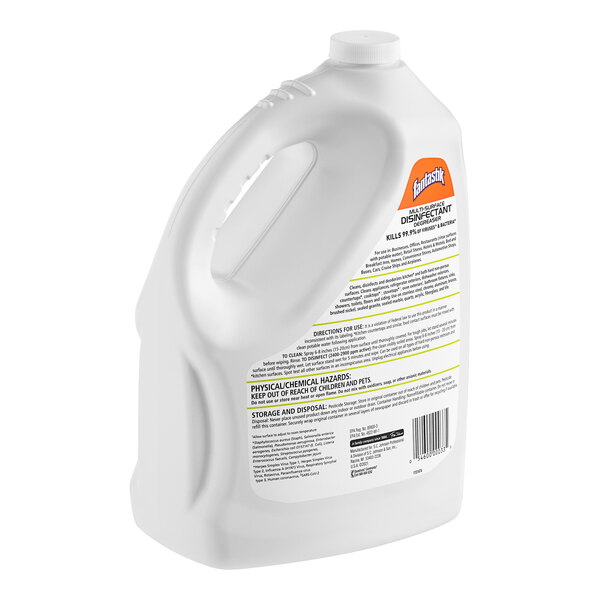 A white plastic jug of SC Johnson Fantastik Multi-Surface Disinfectant Degreaser with black text.