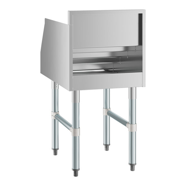 A stainless steel Regency Five-Tiered Liquor Display Rack.